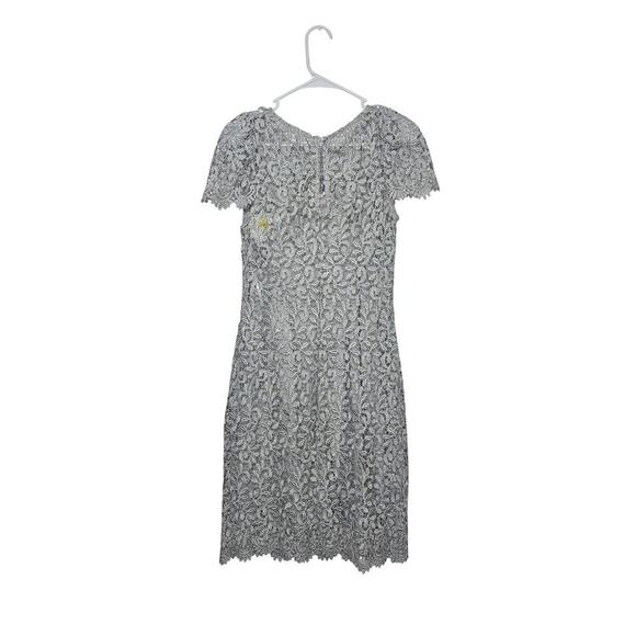 NWT Betsy & Adam Cocktail Dress Womens Sz 4 Small Gray Lace Silver Back Keyhole - Picture 2 of 10